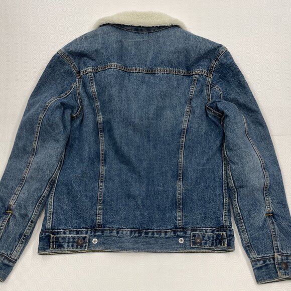LEVI'S Premium Big E Denim Sherpa Lined Snap Button Front Trucker Jacket Women S - Picture 3 of 14